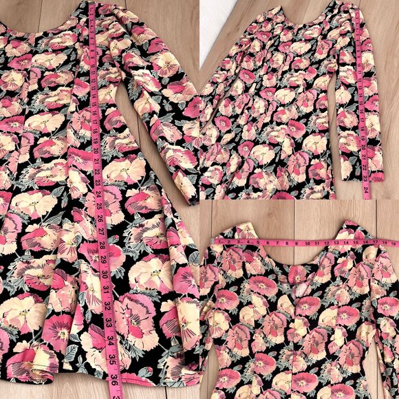Vintage 90s Ashley Brooke Long Sleeve Floral Rayon Swing Dress VTG 10 / Modern 6 - Picture 10 of 15